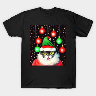 Santa Cat Christmas Lights T-Shirt